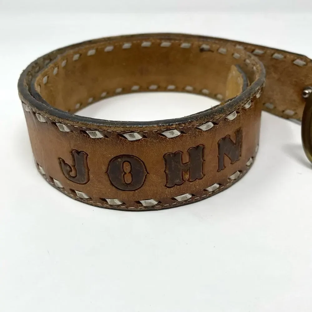 Vintage Distressed Worn Tooled Floral Cowboy Western Cowboy John Belt unisex 34